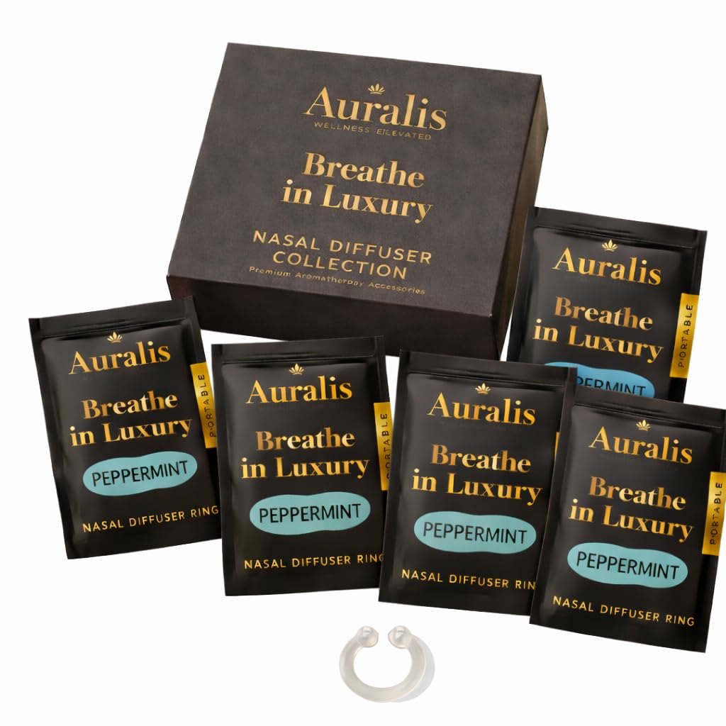 Auralis Essential Refill – 5 Wearable Nasal Diffuser Rings | Silicone Aromatherapy Inhaler Replacement Pack (Eucalyptus)