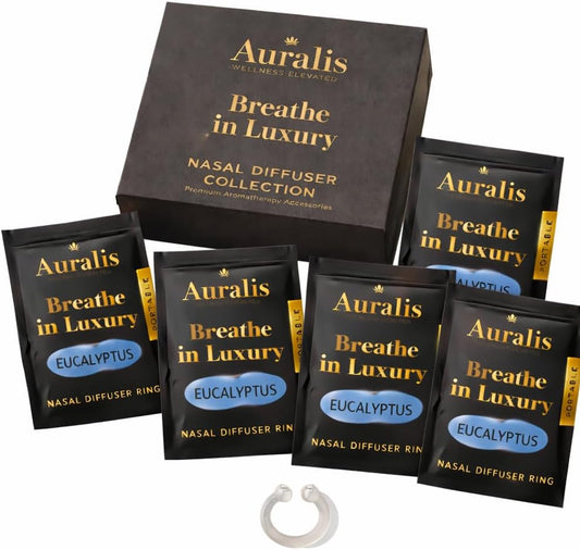 Auralis Essential Refill – 5 Wearable Nasal Diffuser Rings | Silicone Aromatherapy Inhaler Replacement Pack (Eucalyptus)